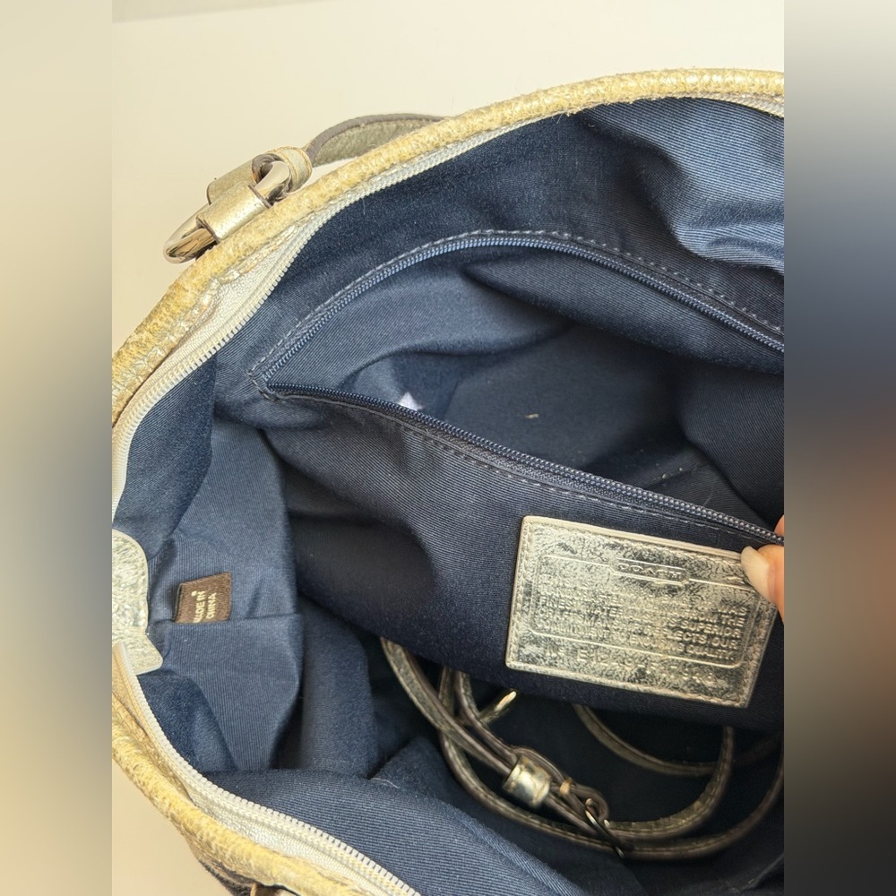 Coach Signature C Denim Stripe Tote Bag Silver Accents - Picture 14 of 14